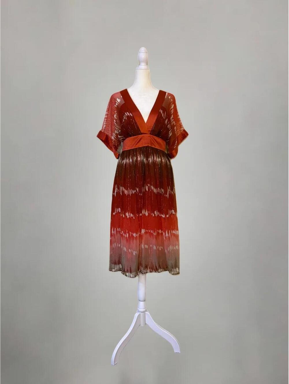 BCBG Summer Ombre Red Sheer V-Neck Party Dress Size Medium
